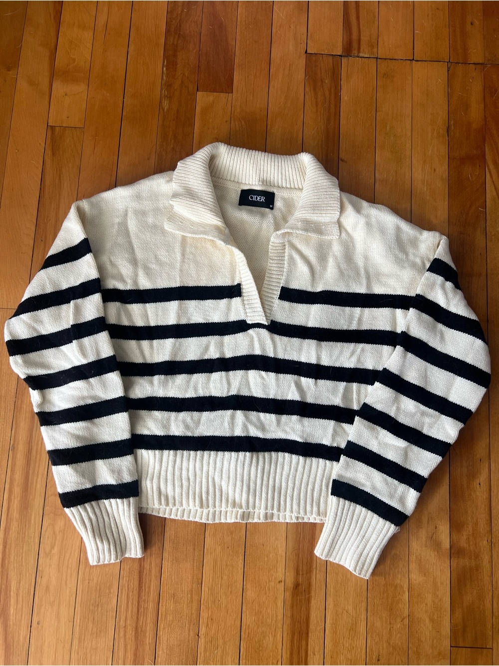 Cider Cream and Black Striped V-Neck Pullover